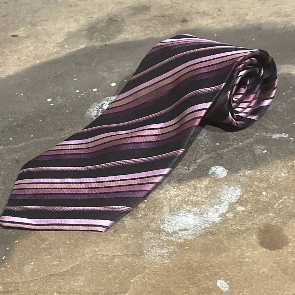 Kai Long 100% Silk Tie Purple Diagonal Stripes Handmade